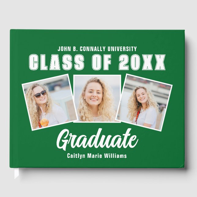 Green White Photo Class of 2025 Graduation Guest Book (Front)