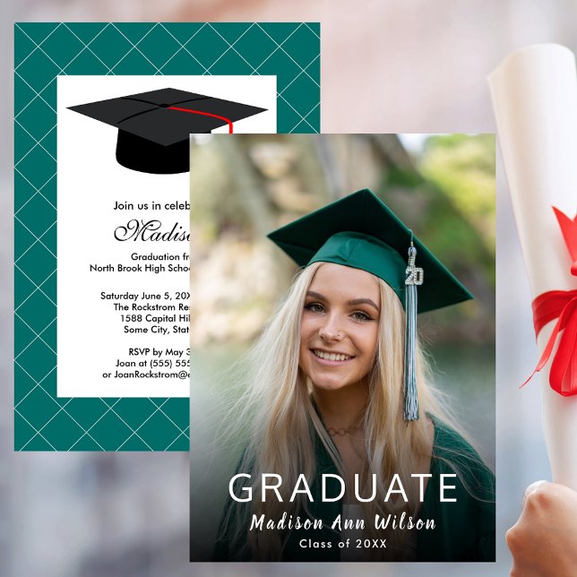 Green White Photo Graduation Class of 20XX Party Invitation (Green White Photo Graduation Class of 20XX Party Invitation)