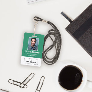 Green White Photo & Logo Employee ID ID Badge