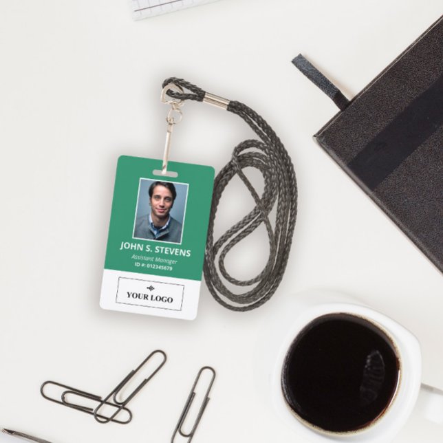Green White Photo & Logo Employee ID ID Badge (Creator Uploaded)