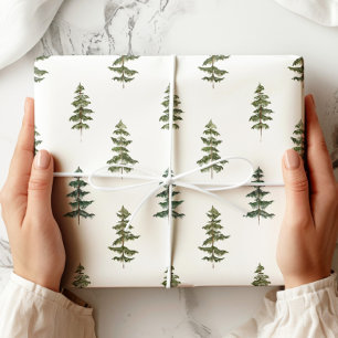 Green White Pine Tree Holiday Wrapping Paper