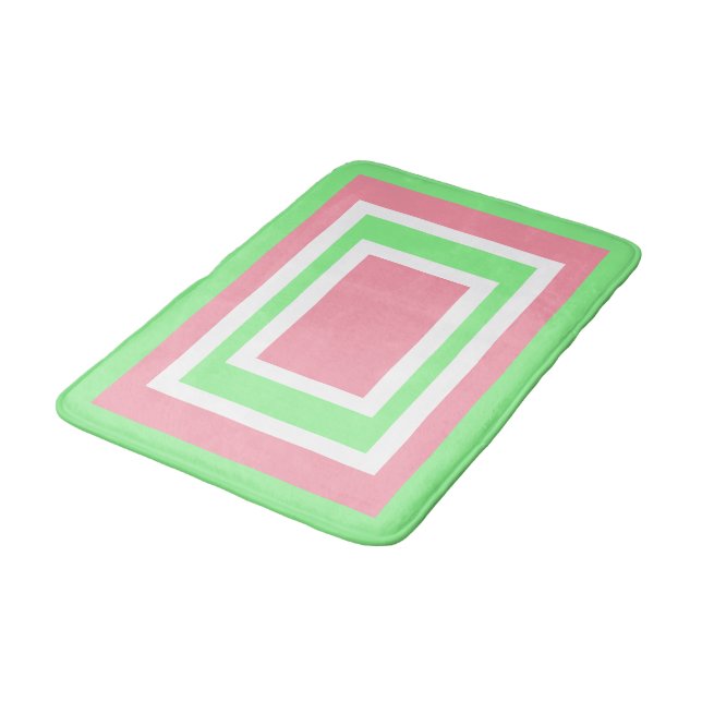 Green White Pink Geometric Bath Mat (Angled)