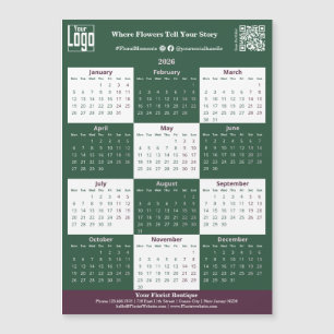 Green, White, Pink Your Logo 2026 Magnet Calendar
