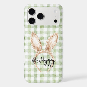 Green White Plaid Be Happy Bunny Ears