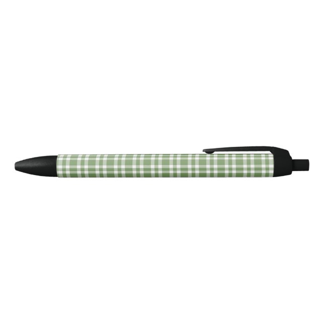 Green White Plaid Pattern Black Ink Pen (Top)