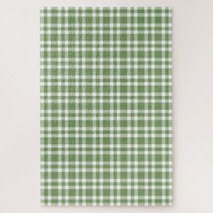 Green White Plaid Pattern Jigsaw Puzzle