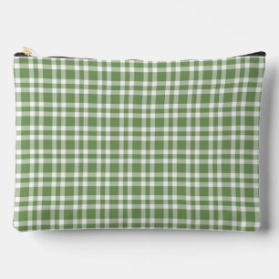 Green White Plaid Pattern Large Accessory Pouch