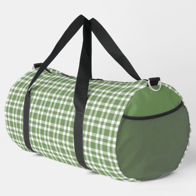 Green White Plaid Pattern Large Duffle Bag (Right Corner)