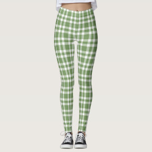 Green White Plaid Pattern Leggings