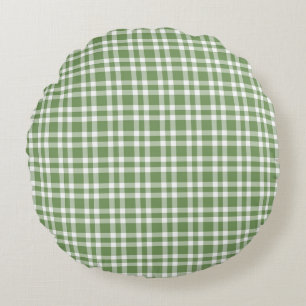 Green White Plaid Pattern Round Cushion
