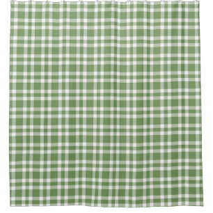 Green White Plaid Pattern Shower Curtain