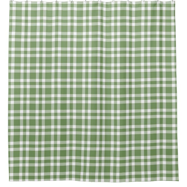 Green White Plaid Pattern Shower Curtain (Front)