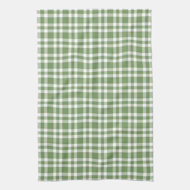 Green White Plaid Pattern Tea Towel (Vertical)