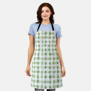 Green White Plaid Stripes   Apron