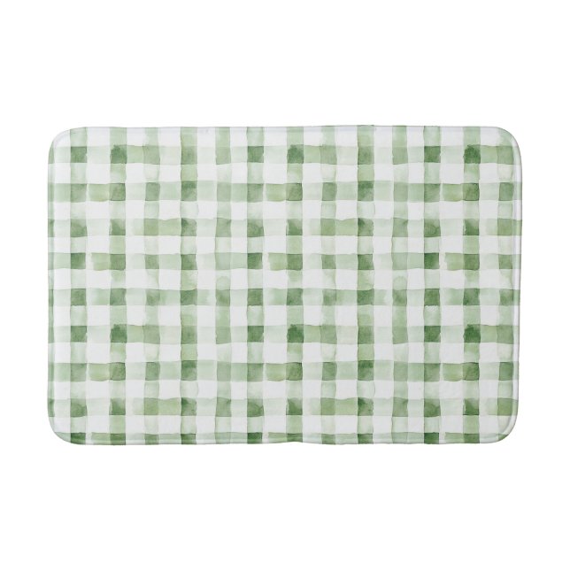 Green White Plaid Stripes Bath Mat (Front)