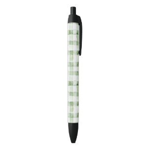 Green White Plaid Stripes Black Ink Pen