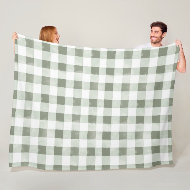 Green White Plaid Stripes   Fleece Blanket (In Situ)