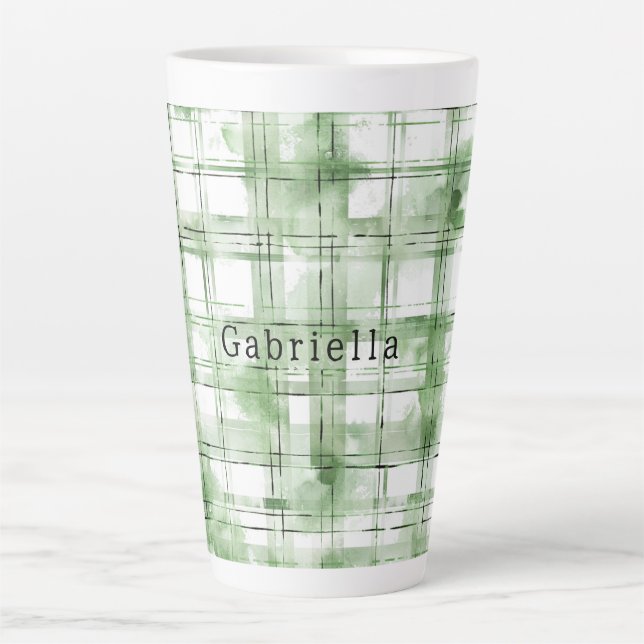Green White Plaid Stripes   Latte Mug (Front)