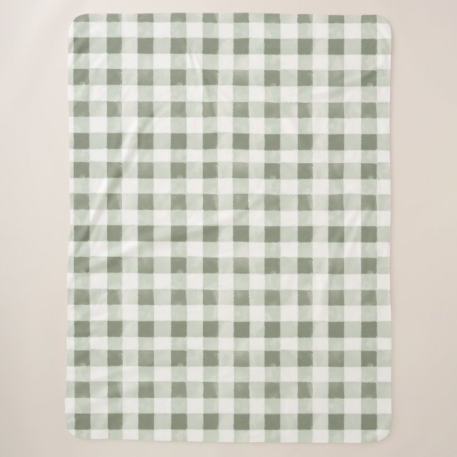 Green White Plaid Stripes   Sherpa Blanket (Front)