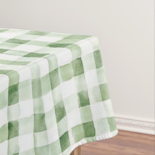 Green White Plaid Stripes Tablecloth