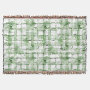 Green White Plaid Stripes Throw Blanket