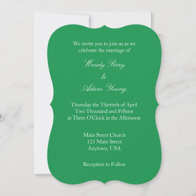 Green White Plain Simple Wedding Invitation (Front)