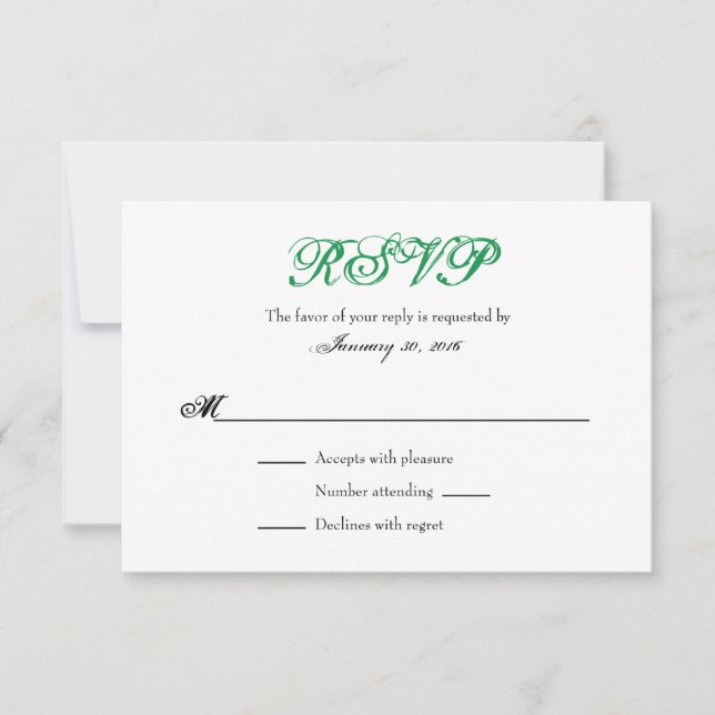 Green White Plain Simple Wedding RSVP Cards (Front)