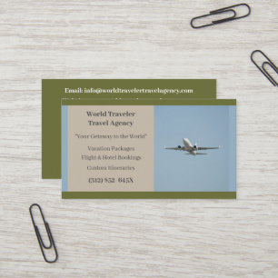 Green White Plane Agent Aeroplane Travel Agency Business Card