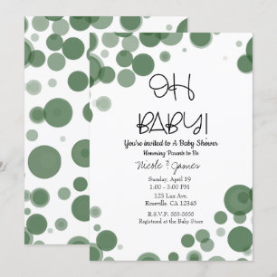 Green & White Polka Dot Bubbles OH BABY Shower Invitation