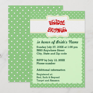Green & White Polka Dots Heart Text Bridal Shower Invitation