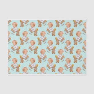 GREEN & WHITE POLKA DOTS WITH CUTE BABY PLAYING TISSUE PAPER