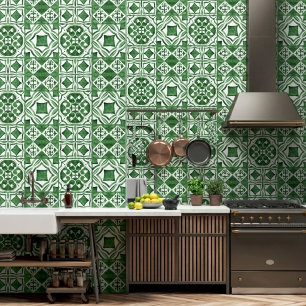 Green White Portuguese Tile Mediterranean Wall Dec
