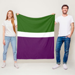 Green White Purple Plain Colour Block Design Fleece Blanket