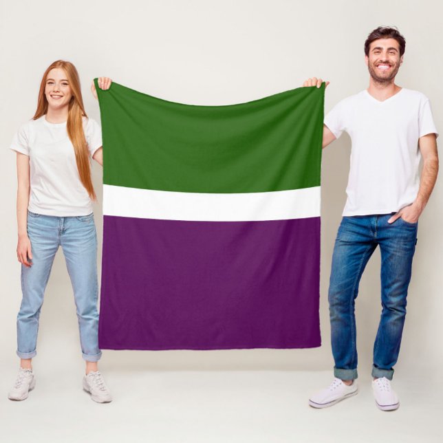 Green White Purple Plain Colour Block Design  Fleece Blanket (Creator Uploaded)