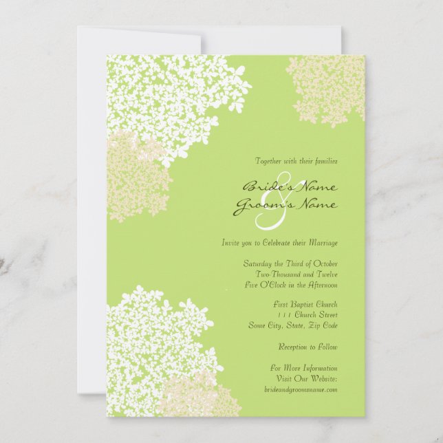 Green & White Queen Anne's Lace Wedding Invitation (Front)