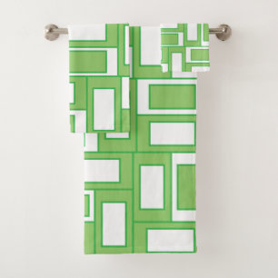 Green White Rectangle Geometric  Bath Towel Set