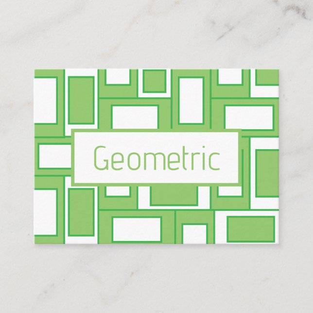 Green White Rectangles Geometric  Business Card (Front)