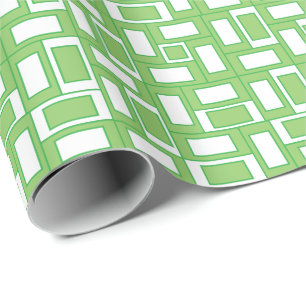 Green White Rectangles Geometric Wrapping Paper