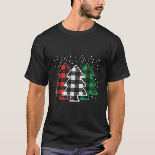Green White Red Buffalo Plaid Christmas Trees Cute T-Shirt