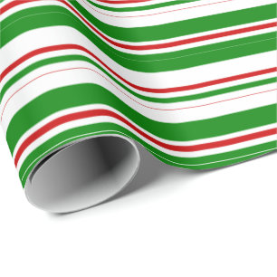 Green, White, Red Christmas-Style Lines Pattern Wrapping Paper