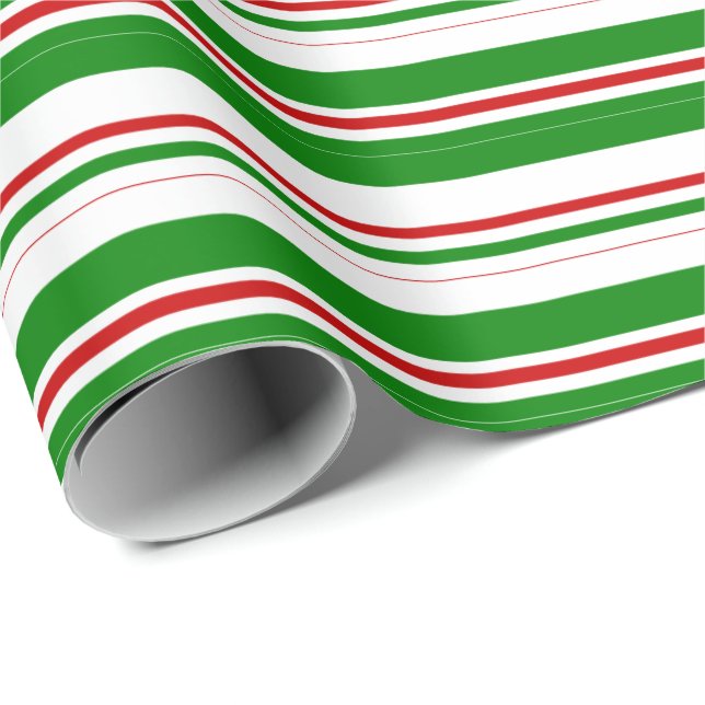 Green, White, Red Christmas-Style Lines Pattern Wrapping Paper (Roll Corner)