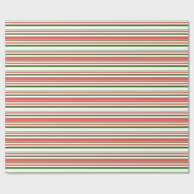 Green, White, Red Christmas Themed Lined Pattern Wrapping Paper (Flat)