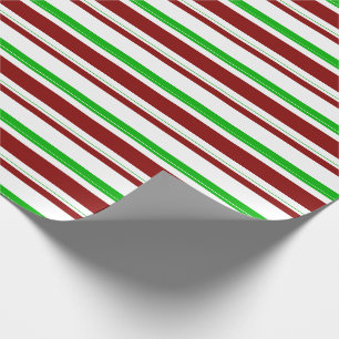 Green, White, Red Christmas-Themed Lines Pattern Wrapping Paper