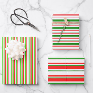 Green, White, Red Colored Christmas Style Patterns Wrapping Paper Sheet