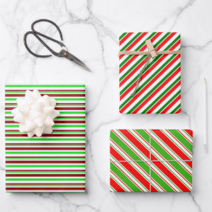 Green, White, Red Colored Christmas-Style Patterns Wrapping Paper Sheet