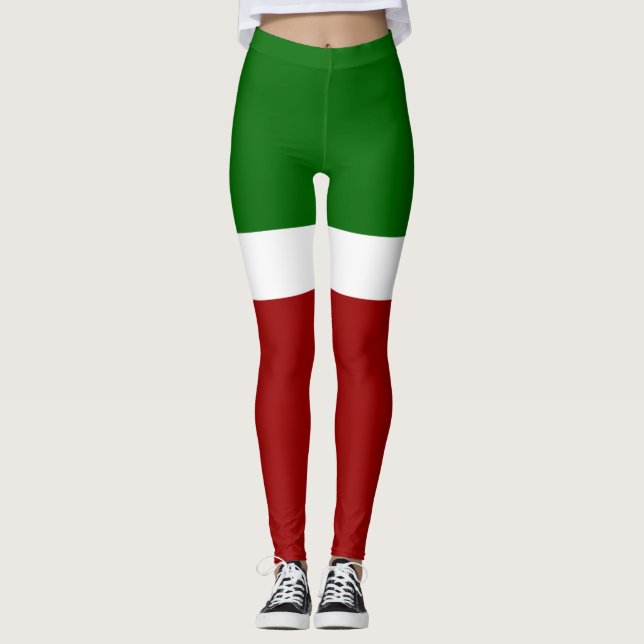 Green White Red Colour Block Style Design  Leggings (Front)