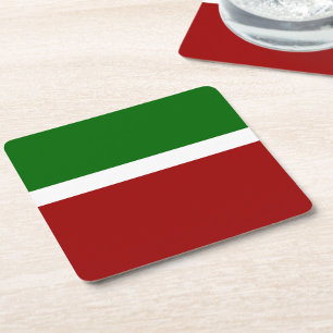Green White Red Colour Block Style Design Square Paper Coaster