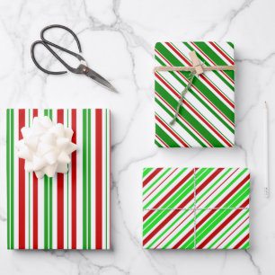 Green, White, Red Coloured Christmas Style Pattern Wrapping Paper Sheet