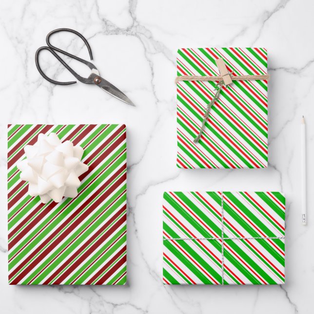 Green, White, Red Coloured Christmas Style Pattern Wrapping Paper Sheet (Front)