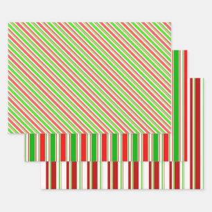 Green, White, Red Coloured Christmas-Style Stripes Wrapping Paper Sheet